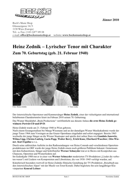 Newsletter Heinz Zednik