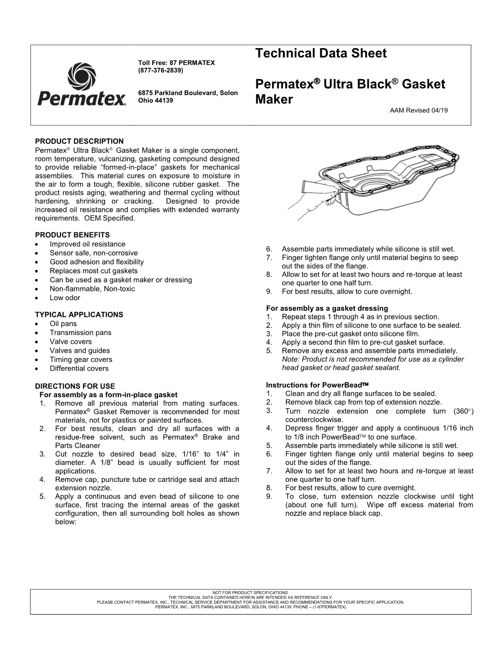 Technical Data Sheet Permatex Ultra Black® Gasket Maker