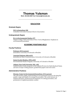 Thomas Yulsman Work: 303-492-3009 Tom.Yulsman@Colorado.Edu