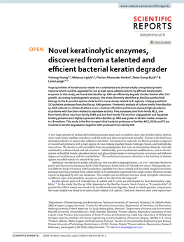 Novel Keratinolytic Enzymes, Discovered from a Talented And