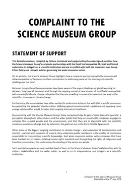Complaint to the Science Museum Group
