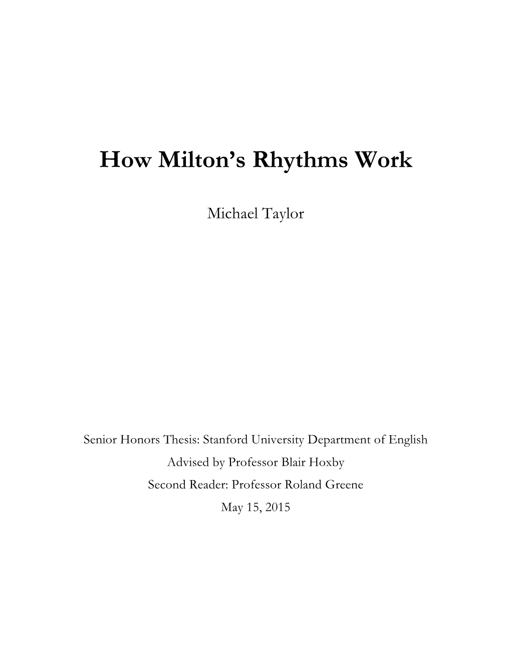 How Milton's Rhythms Work