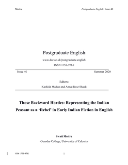 Representing the Indian Peasant As a ‘Rebel’ in Early Indian Fiction in English