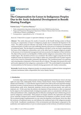 The Compensation for Losses to Indigenous Peoples Due to the Arctic Industrial Development in Beneﬁt Sharing Paradigm