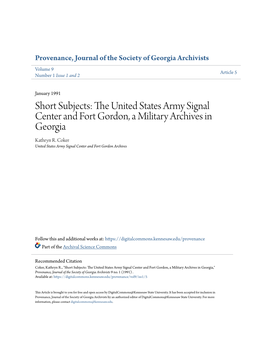 The United States Army Signal Center and Fort Gordon, a Military Archives