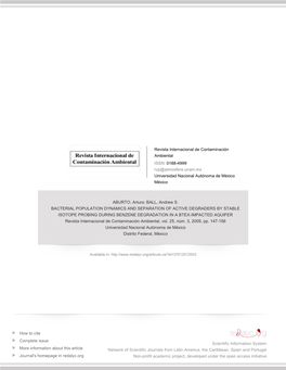 Redalyc.BACTERIAL POPULATION DYNAMICS and SEPARATION of ACTIVE DEGRADERS by STABLE ISOTOPE PROBING DURING BENZENE DEGRADATION IN