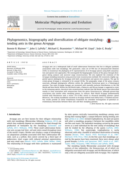 Phylogenomics, Biogeography and Diversification of Obligate Mealybug-Tending Ants in the Genus Acropyga