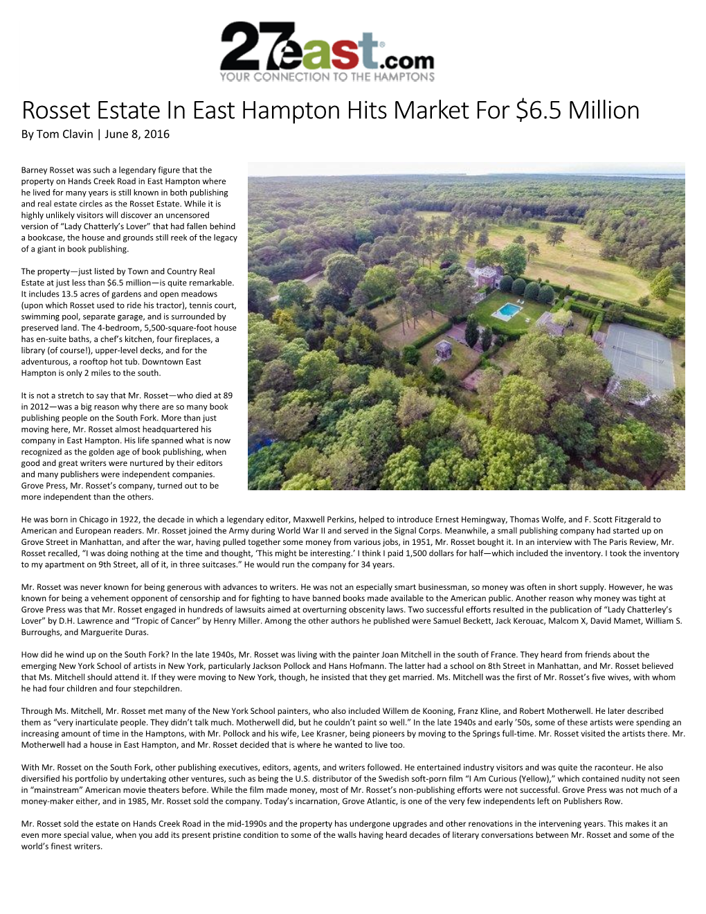 Rosset Estate in East Hampton Hits Market for $6.5 Million by Tom Clavin | June 8, 2016
