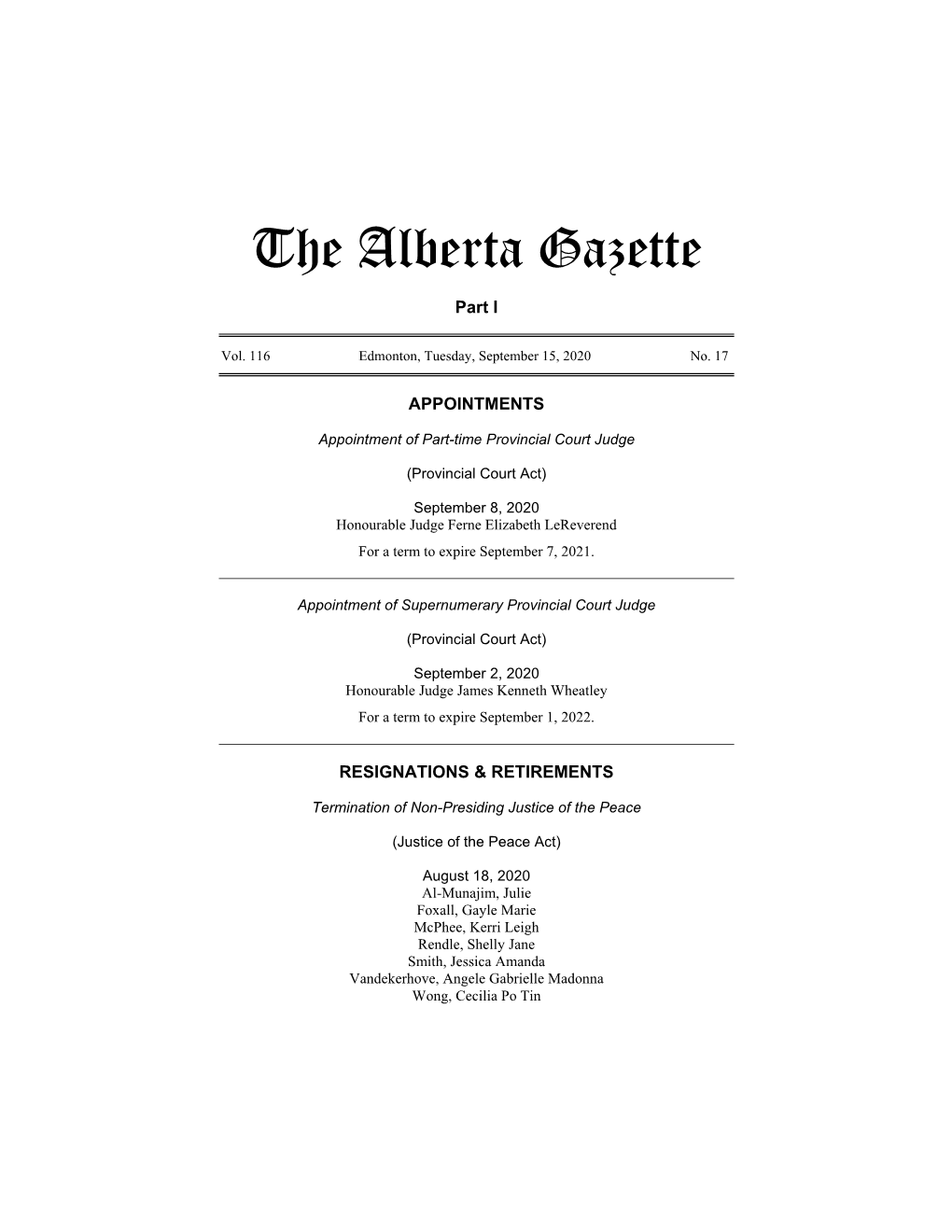 The Alberta Gazette
