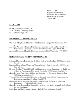 Kevin L. Cope Department of English Louisiana State University Baton Rouge, Louisiana 70803–5001