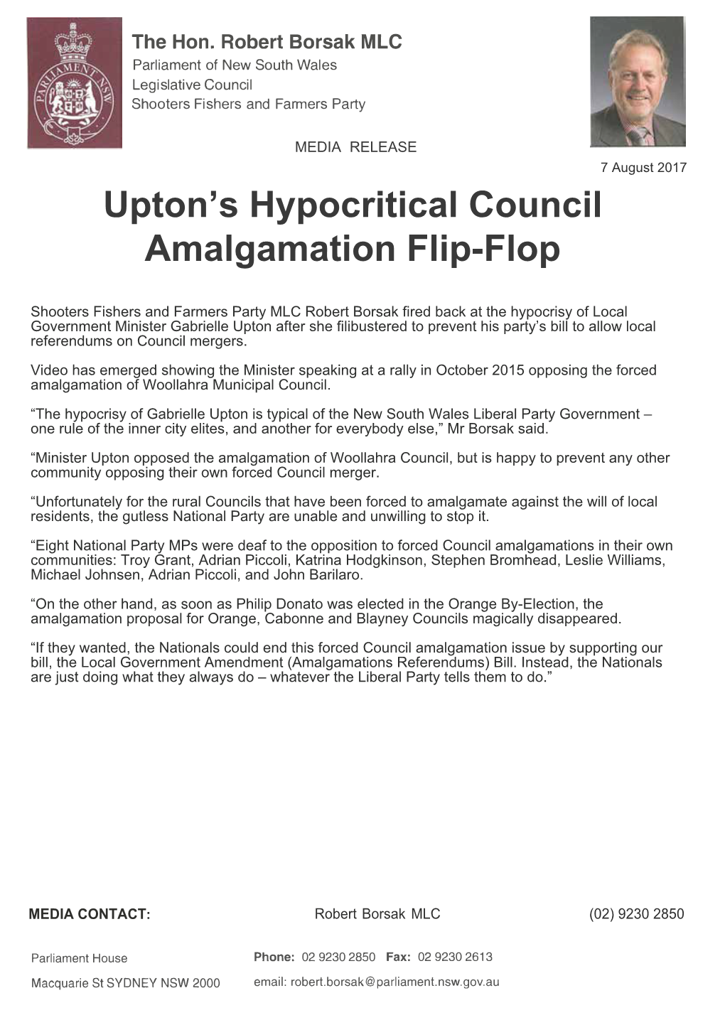 Upton's Hypocritical Council Amalgamation Flip-Flop