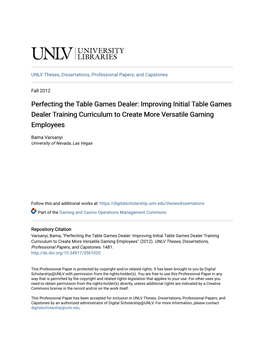 Improving Initial Table Games Dealer Training Curriculum to Create More Versatile Gaming Employees
