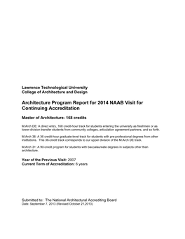 Architecture Program Report for 2014 NAAB Visit for Continuing Accreditation
