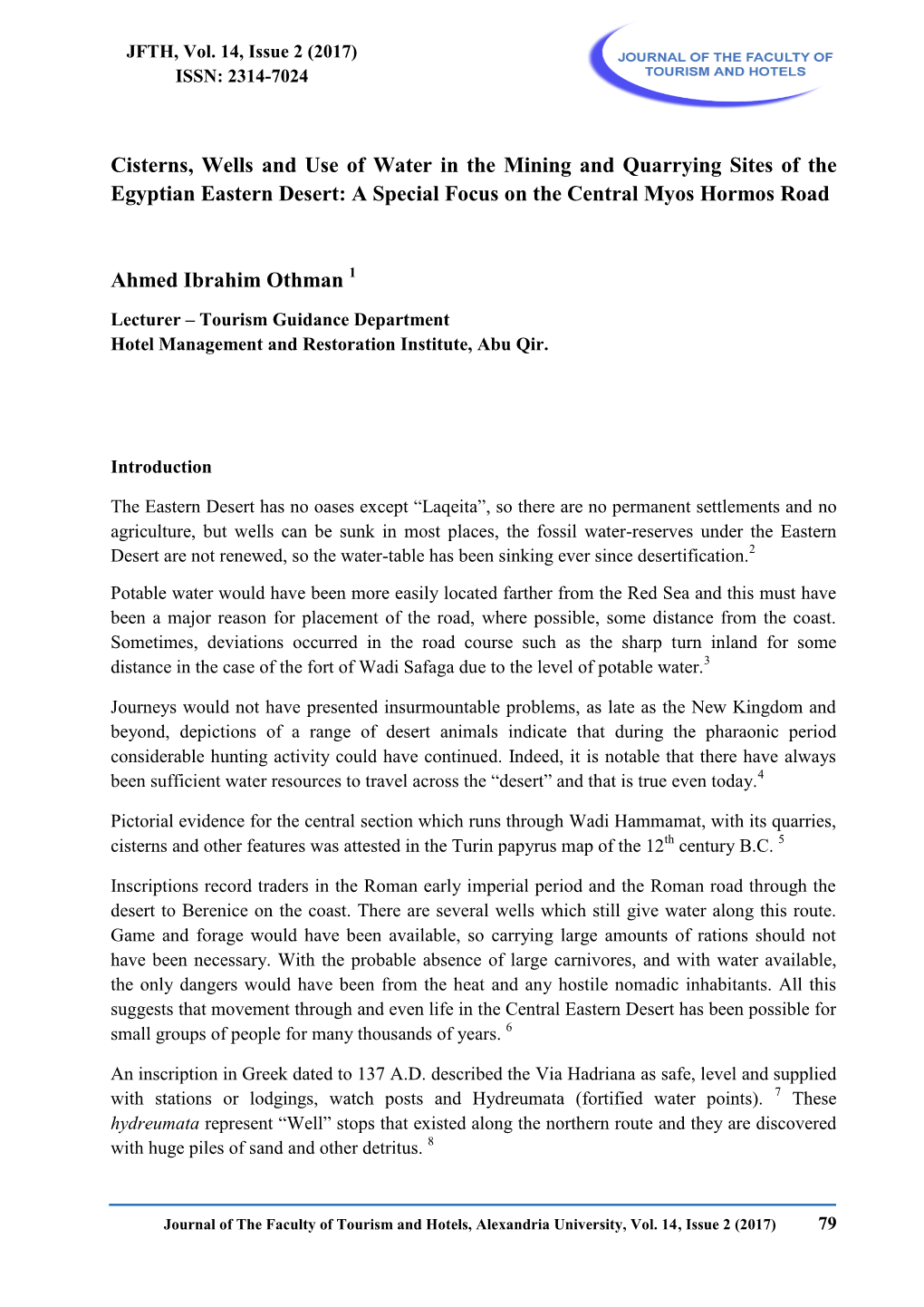 Cisterns, Wells and Use of Water in the Mining and Quarrying Sites of the Egyptian Eastern Desert: a Special Focus on the Central Myos Hormos Road