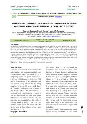Distribution, Taxonomy and Medicinal Importance of Ajuga Bracteosa and Ajuga Parviflora : a Comparative Study