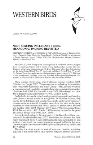 Nest Spacing in Elegant Terns: Hexagonal Packing Revisited Charles T