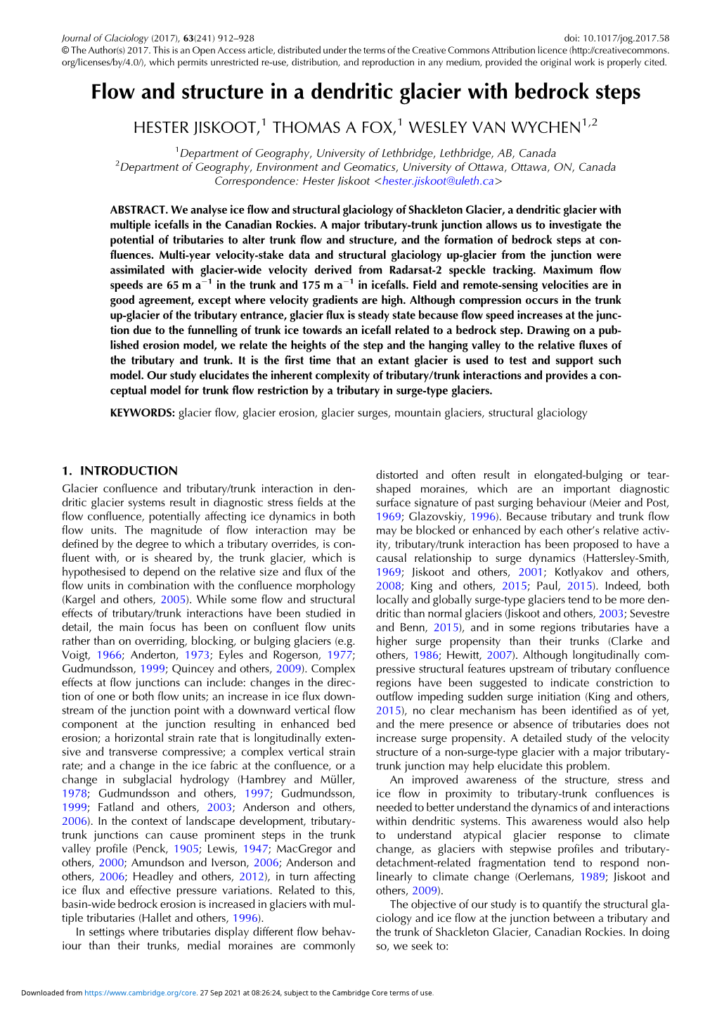 Flow and Structure in a Dendritic Glacier with Bedrock Steps