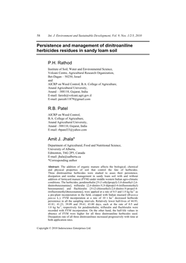 Persistence and Management of Dinitroaniline Herbicides Residues in Sandy Loam Soil