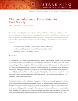 Chinese Indonesian: Possibilities for Civil Society Dr
