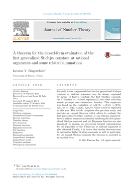 A Theorem for the Closed-Form Evaluation of the First Generalized