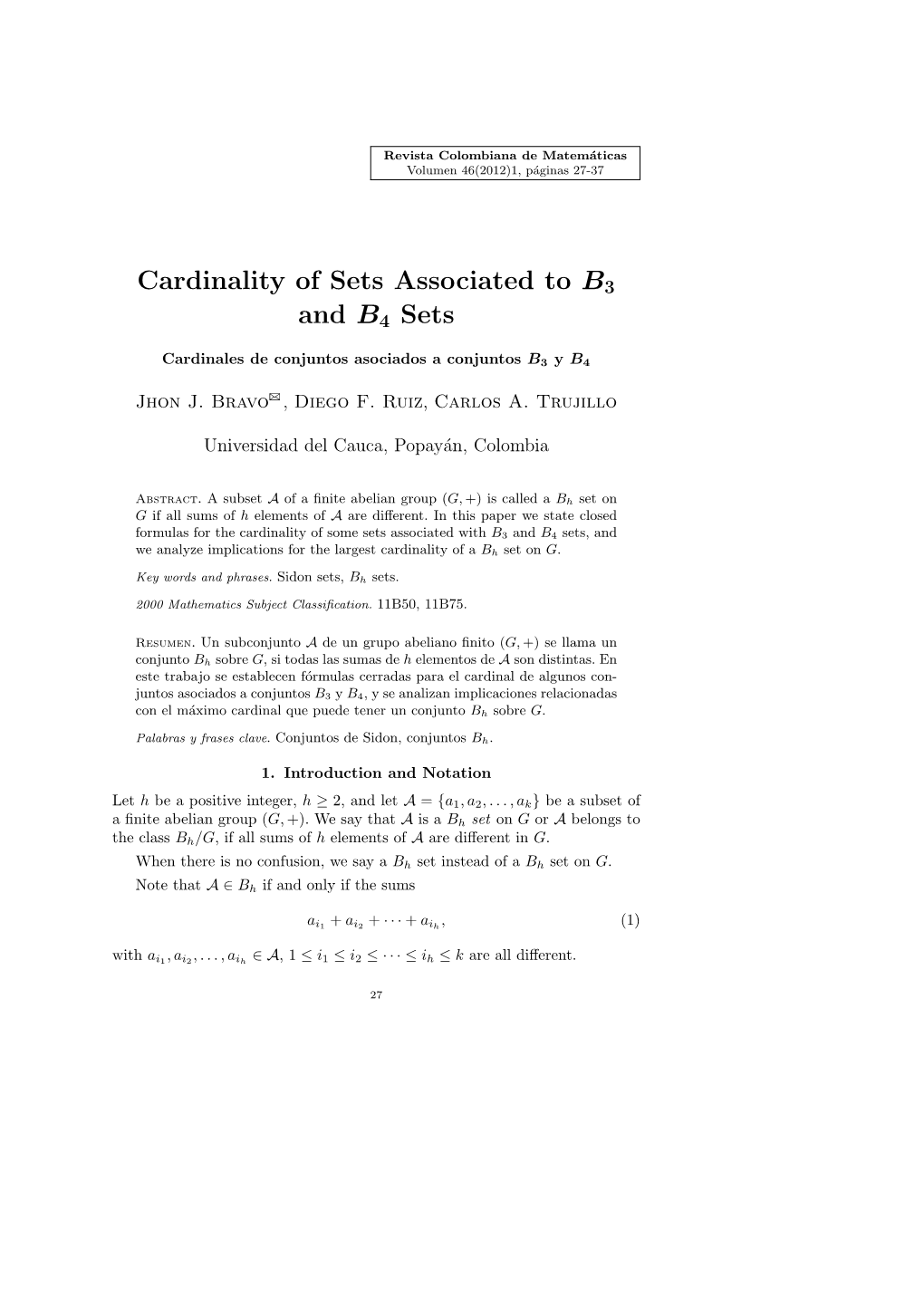 Cardinality of Sets Associated to B3 and B4 Sets