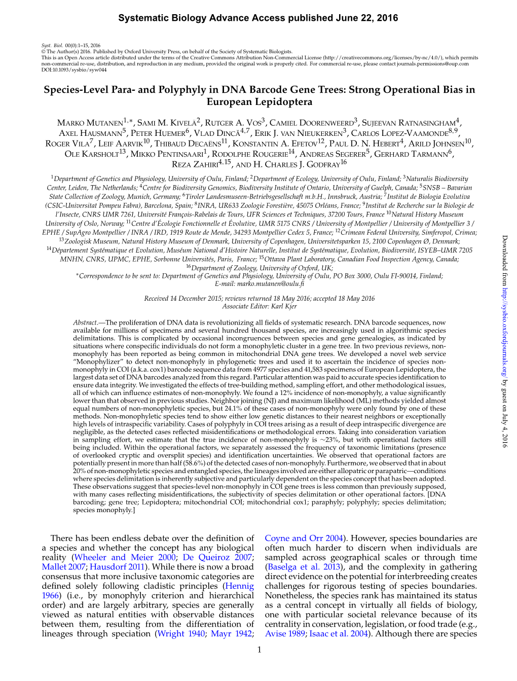 And Polyphyly in DNA Barcode Gene Trees: Strong Operational Bias in European Lepidoptera