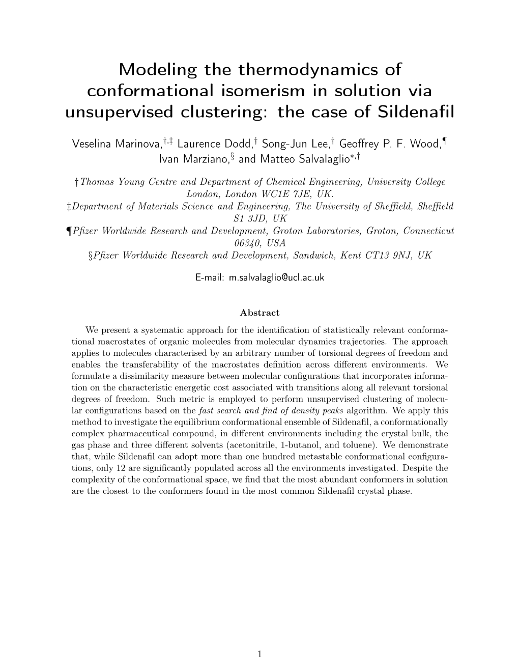 Modeling the Thermodynamics of Conformational Isomerism in Solution Via Unsupervised Clustering: the Case of Sildenaﬁl