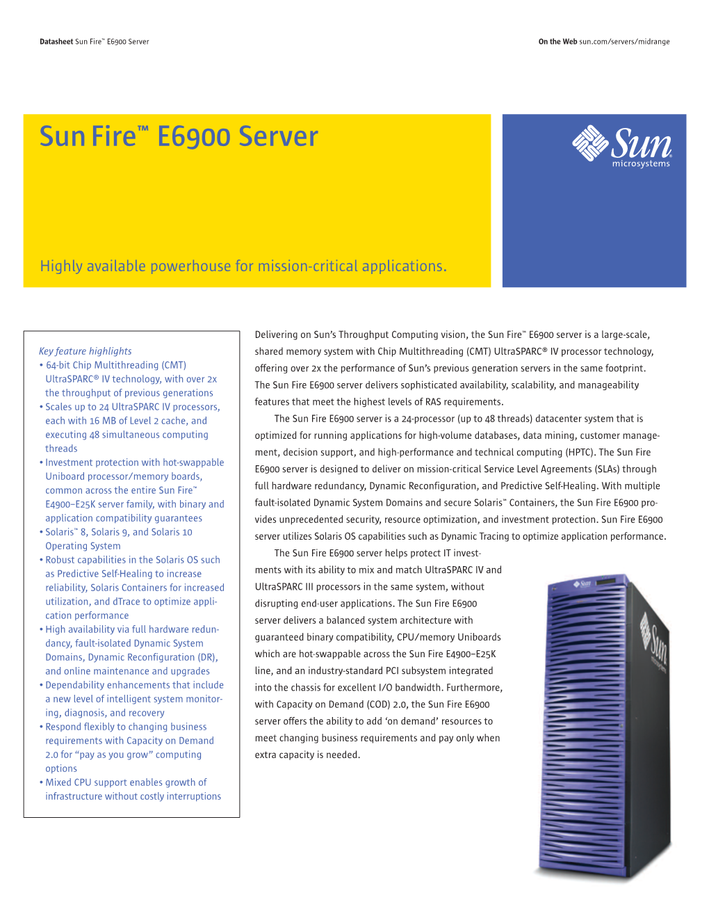 Sun Fire E6900 Server Datasheet