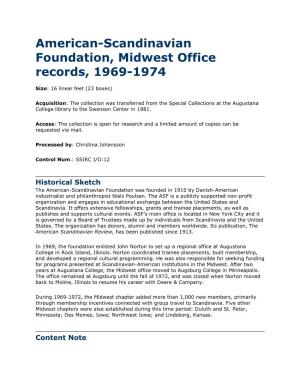 American-Scandinavian Foundation, Midwest Office Records, 1969-1974