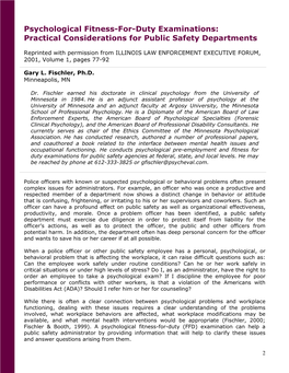 Psychological Fitness-For-Duty Examinations: Practical Considerations for Public Safety Departments