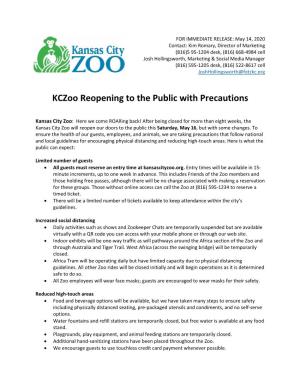 Kczoo Reopening to the Public with Precautions