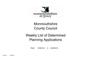 Monmouthshire County Council Weekly List of Determined Planning