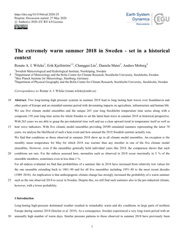The Extremely Warm Summer 2018 in Sweden - Set in a Historical Context Renate A