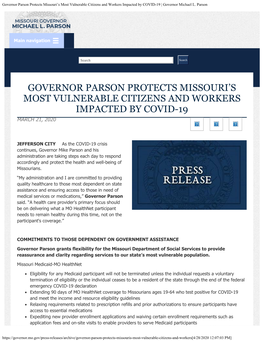 Governor Parson Protects Missouri's Most Vulnerable Citizens And