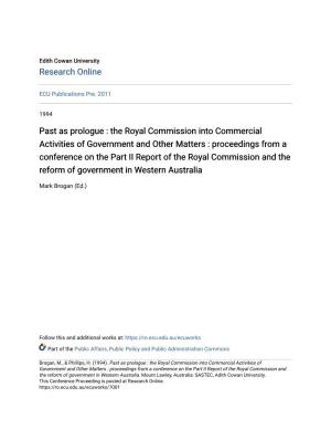 Past As Prologue : the Royal Commission Into Commercial Activities of Government and Other Matters : Proceedings from a Conferen