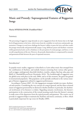 Music and Prosody: Suprasegmental Features of Reggaeton Songs