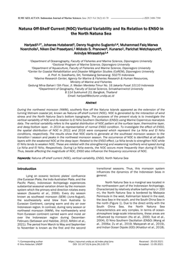 Vertical Variability and Its Relation to ENSO in the North Natuna Sea