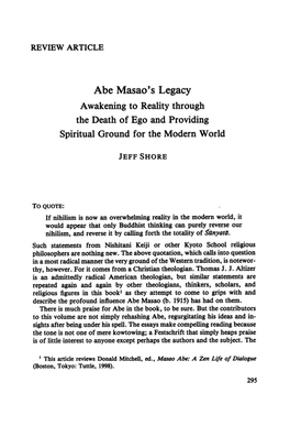 Abe Masao's Legacy Awakening to Reality Through the Death of Ego