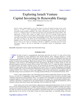Exploring Israeli Venture Capital Investing in Renewable Energy David A