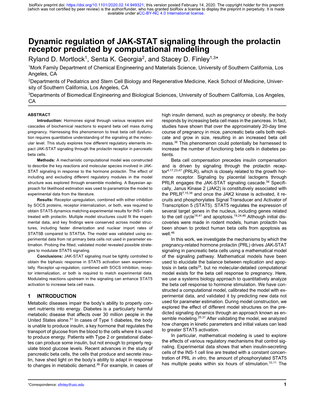 Dynamic Regulation of JAK-STAT Signaling Through the Prolactin Receptor Predicted by Computational Modeling Ryland D