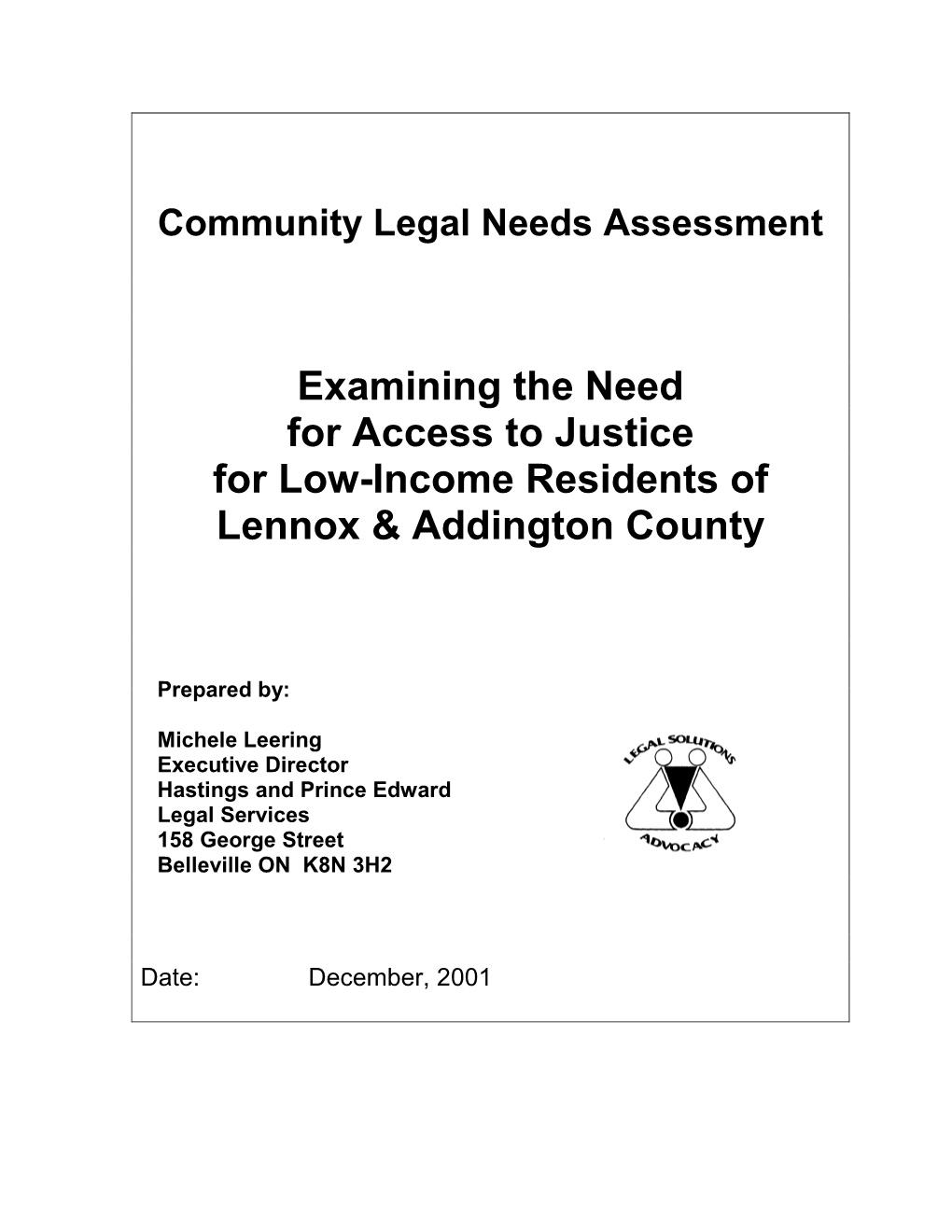 Examining the Need for Access to Justice for Low-Income Residents of Lennox & Addington County