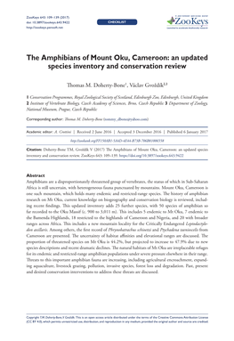 The Amphibians of Mount Oku, Cameroon: an Updated Species Inventory and Conservation Review