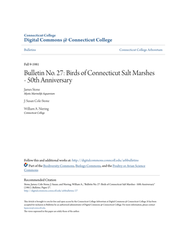 Bulletin No. 27: Birds of Connecticut Salt Marshes - 50Th Anniversary James Stone Mystic Marinelife Aquareium