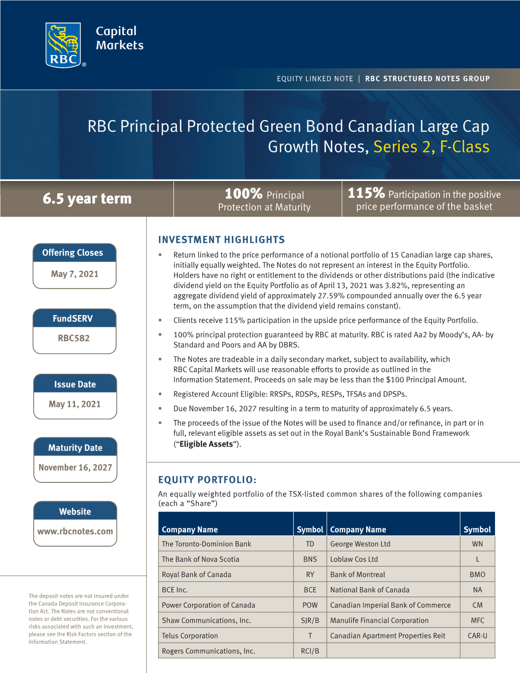 RBC Principal Protected Green Bond Canadian Large Cap Growth Notes, Series 2, F-Class