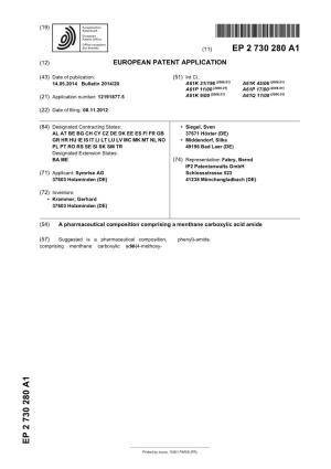 A Pharmaceutical Composition Comprising a Menthane Carboxylic Acid Amide