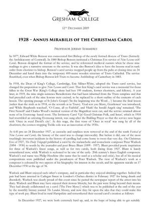 1928 – Annus Mirabilis of the Christmas Carol
