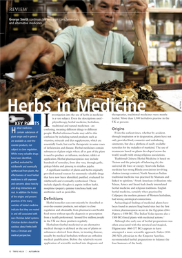 Herbs in Medicine Photo: PA Nvestigation Into the Use of Herbs in Medicine Therapeutics, Traditional Medicines Were Mostly Is a Vast Subject