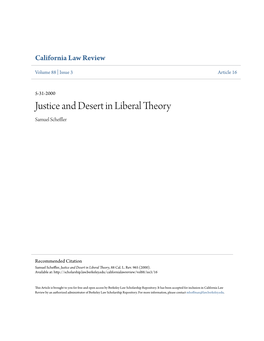 Justice and Desert in Liberal Theory Samuel Scheffler