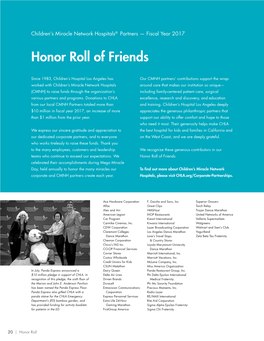 Honor Roll of Friends