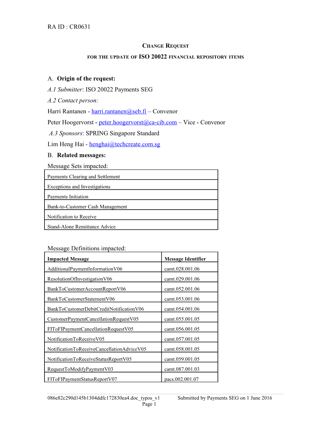 For the Update of ISO 20022 Financial Repository Items s2